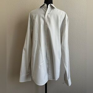 Hugo Boss 36 Fitted Shirt Long Sleeve Button Down Gray Grey Stripe Cotton MINT